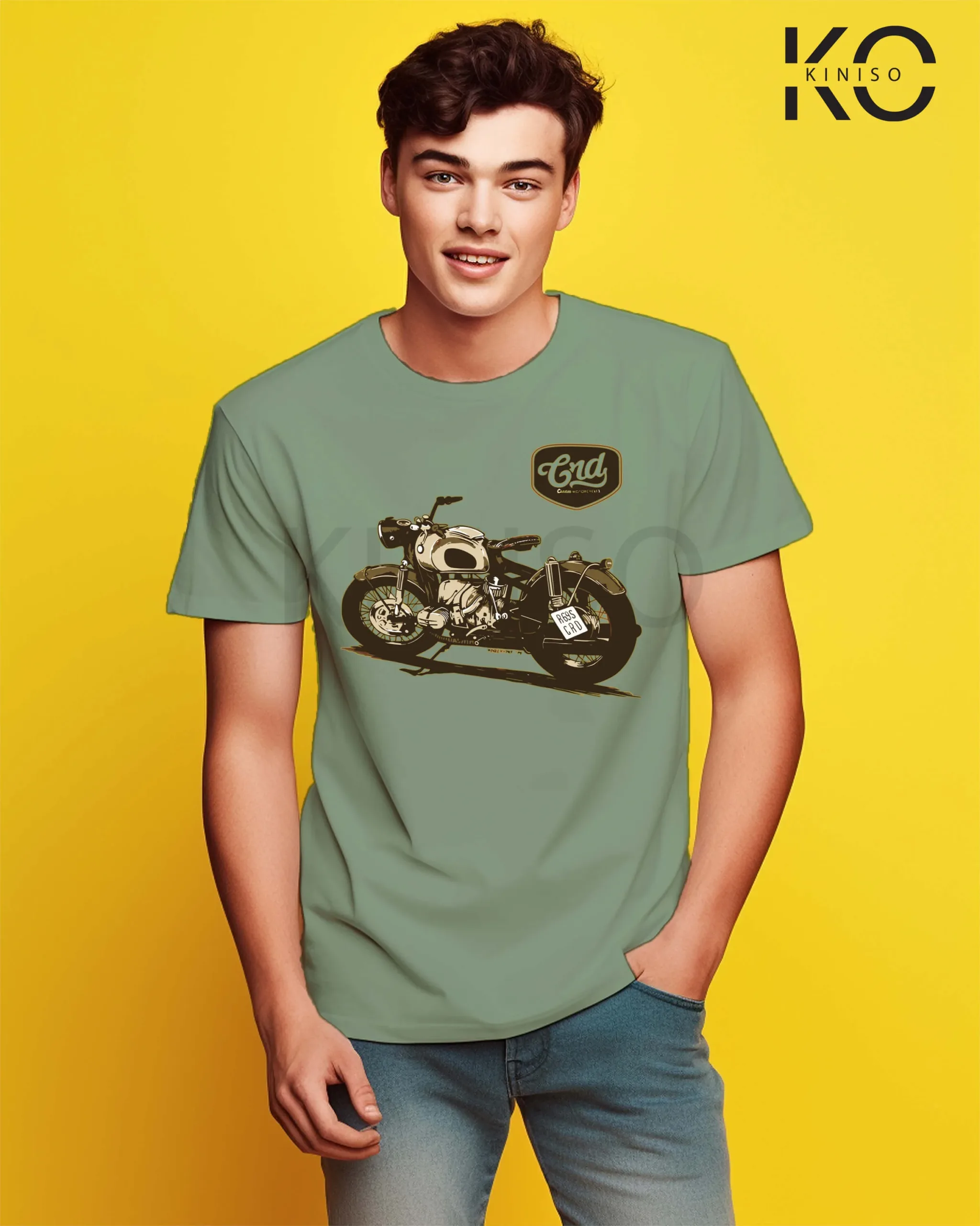 Motorcycle Themed T-Shirt for Men with CRD R69S Print