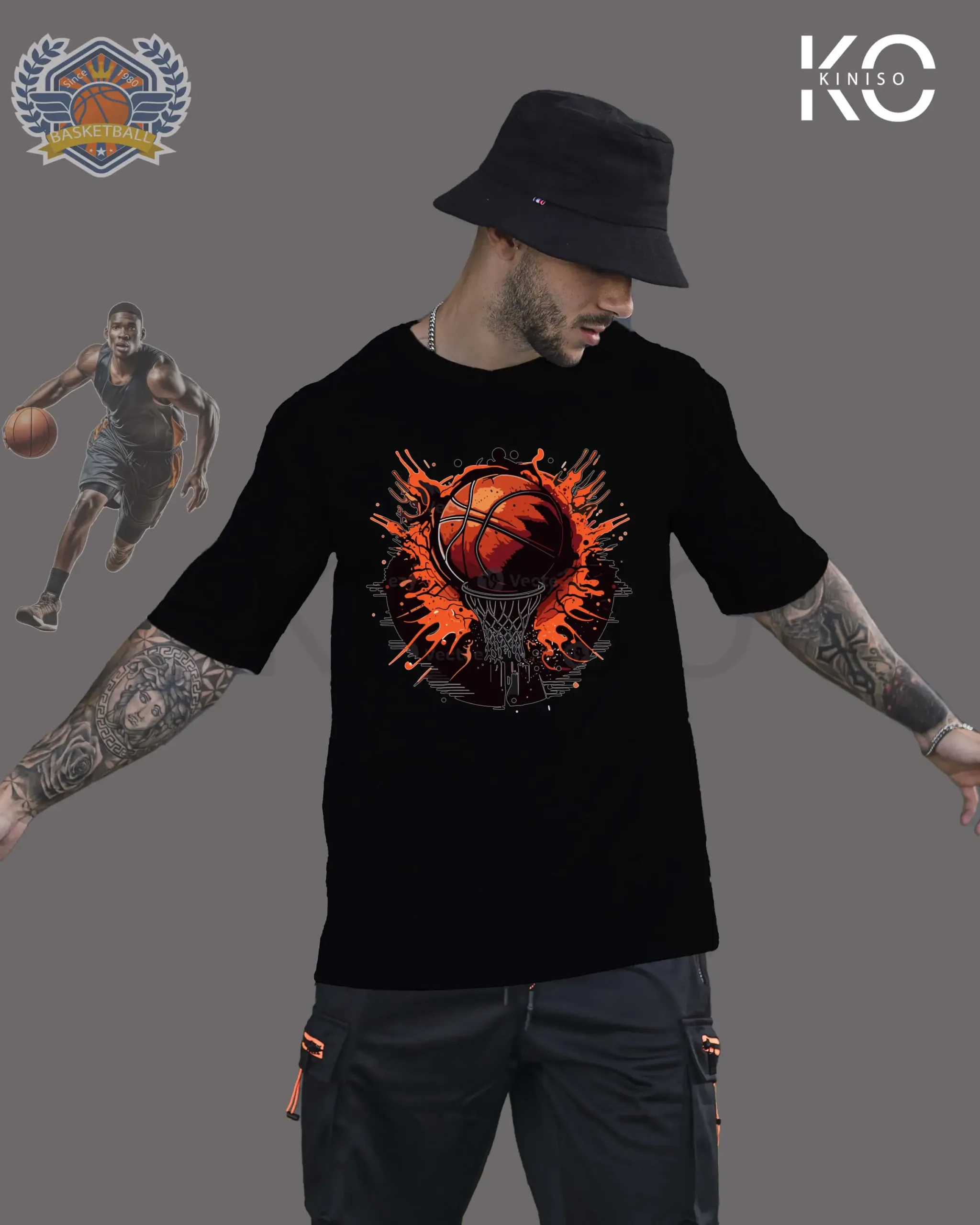 NBA Themed T-Shirts with Basket Ball Splash Design for Boys