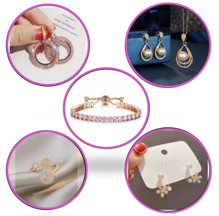 5 in 1 Combo jewelry for women, Bracelet, Ring ,Necklace set, Earrings, Combo