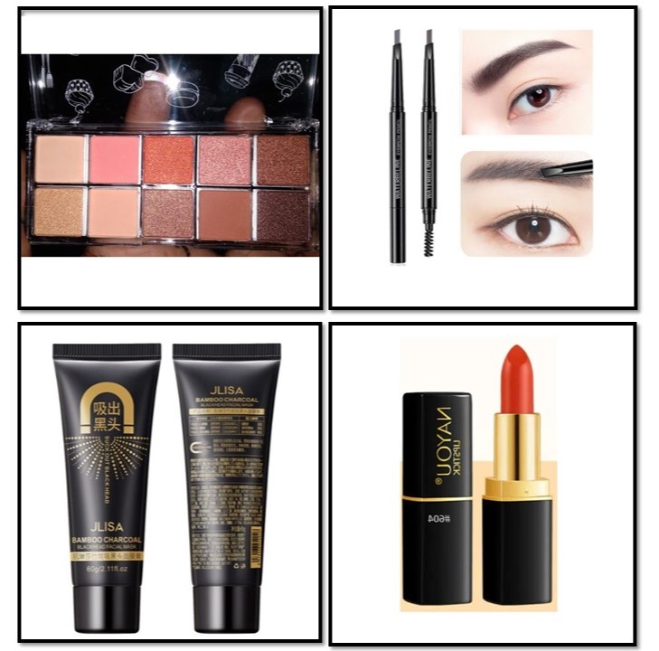 4 in 1 Beauty Combo: Eyeshadow Palette, Blackhead Removal, Eyebrow Pencil, lipstick –The Ultimate Makeup Set for Women