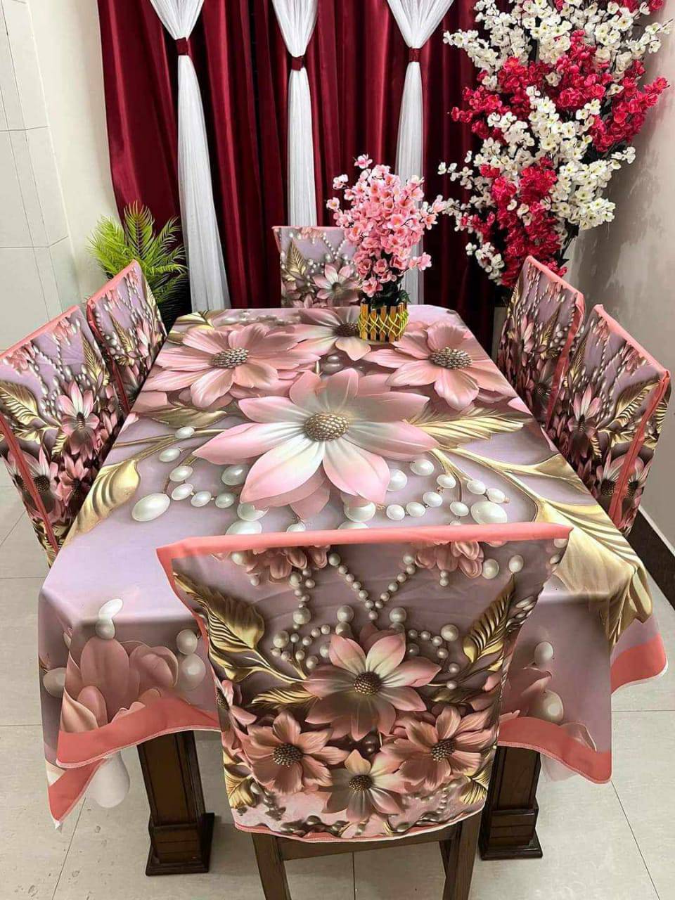 Luxurious& Modern Style 3d printe 6-Pcs Table Cloth Set