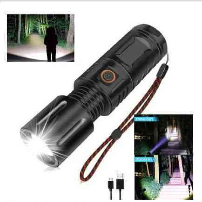 Rechargeable zoom led flashlight usb torch light with Power Bank