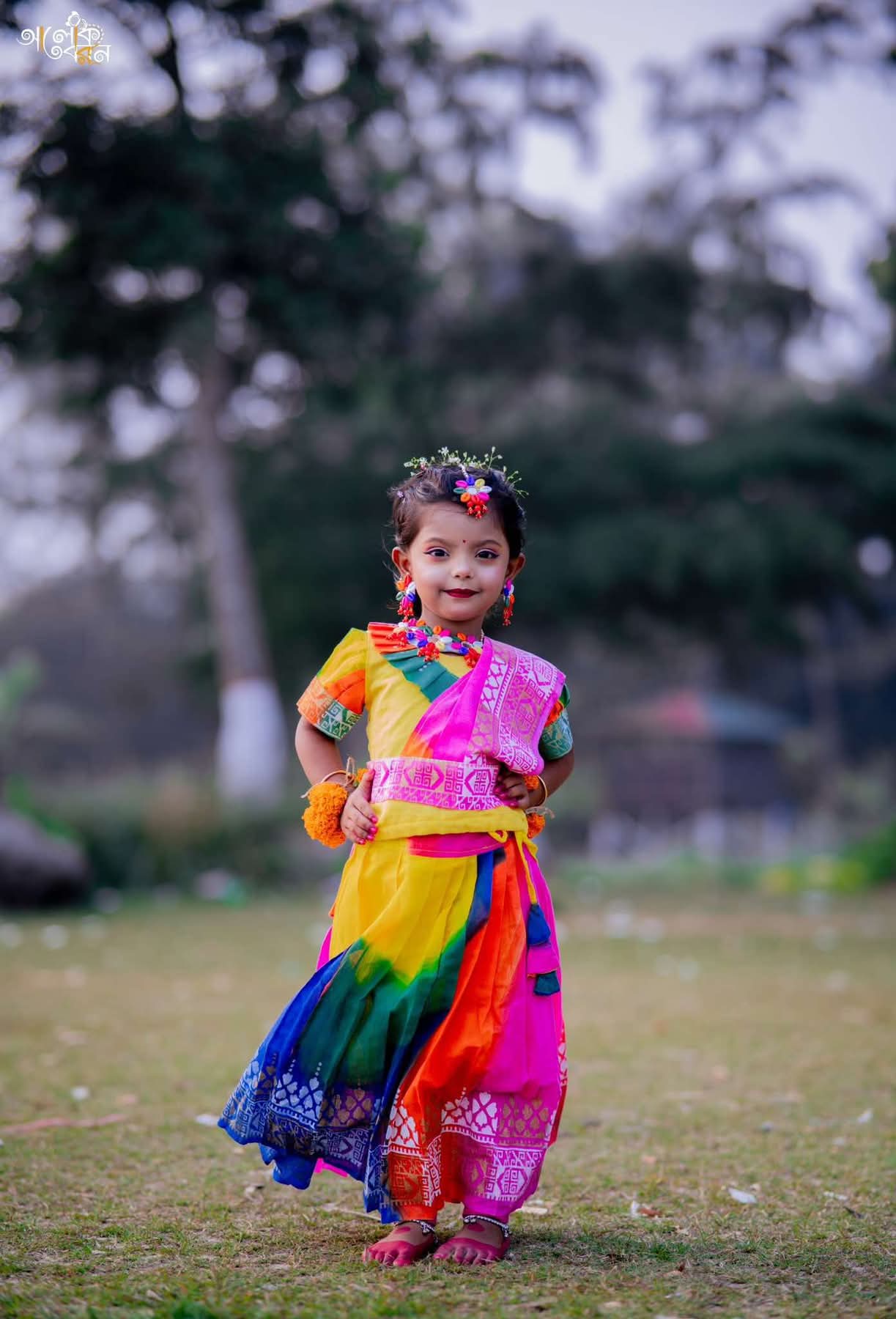 রংধনু হেন্ডপ্রিন্ট বেবি রেডি লেহেঙ্গা
