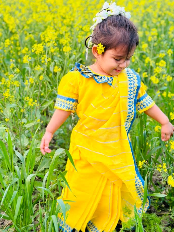 হলুদের বেবি রেডি শাড়ি