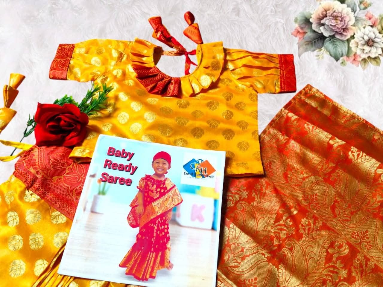 গায়ে হলুদের বেবি রেডি শাড়ি – কাতান