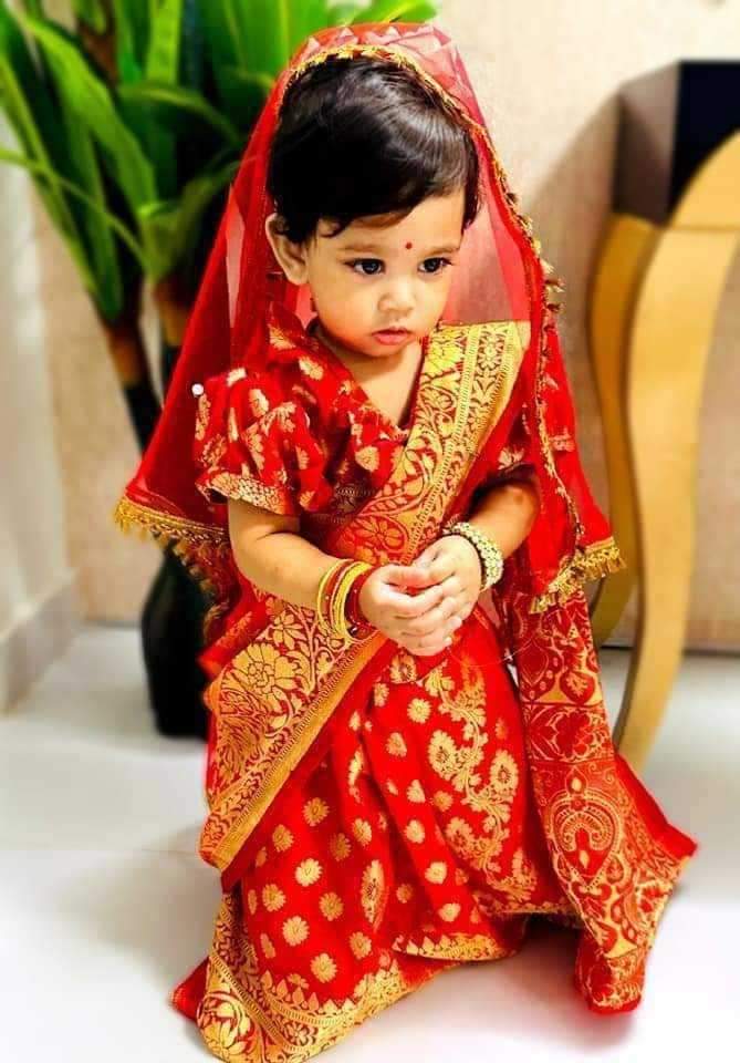 Baby Ready Saree Red Katan