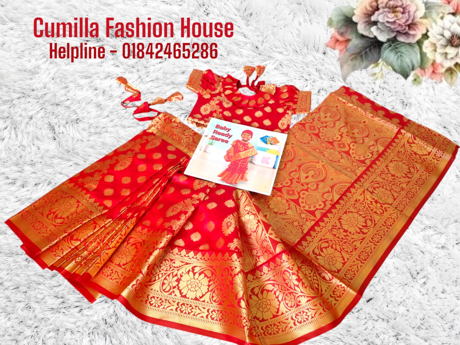 Baby Ready Saree Red Katan