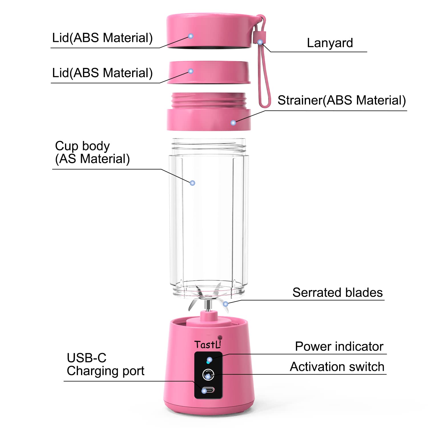 Portable Blender, Personal Mini Bottle Travel Electric Smoothie Blender Maker Fruit Juicer Cup, with 13oz Bottles