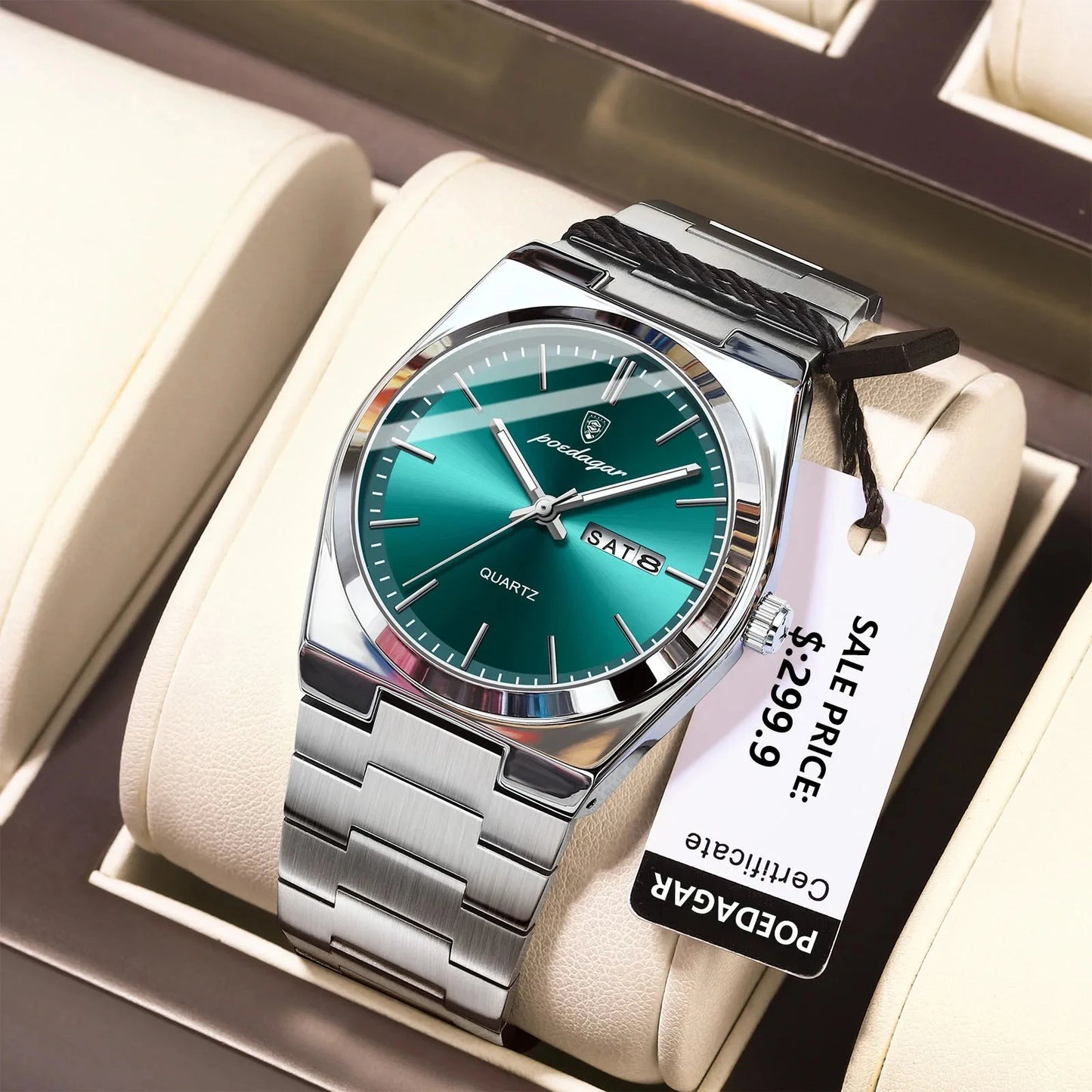 POEDAGAR 930 Men’s New Luxury Luminous Date Week Stainless Steel Quartz Watch For Men