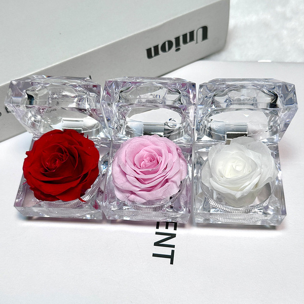 Red Everlasting Flower Acrylic Jewelry Box + Color Box