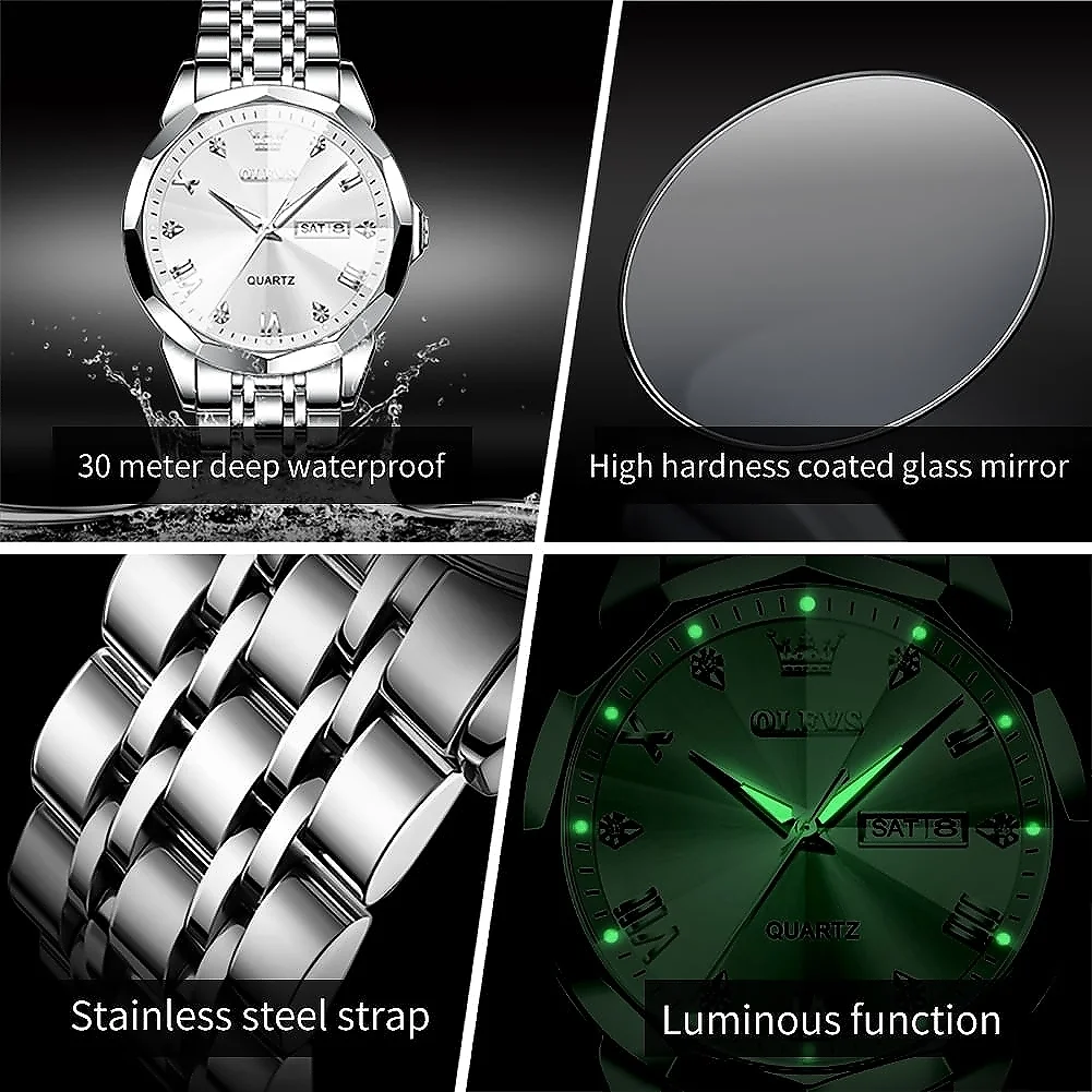 Olevs 9931 luxury fashion stainless steel imported quartz movement waterproof wrist-watche for men