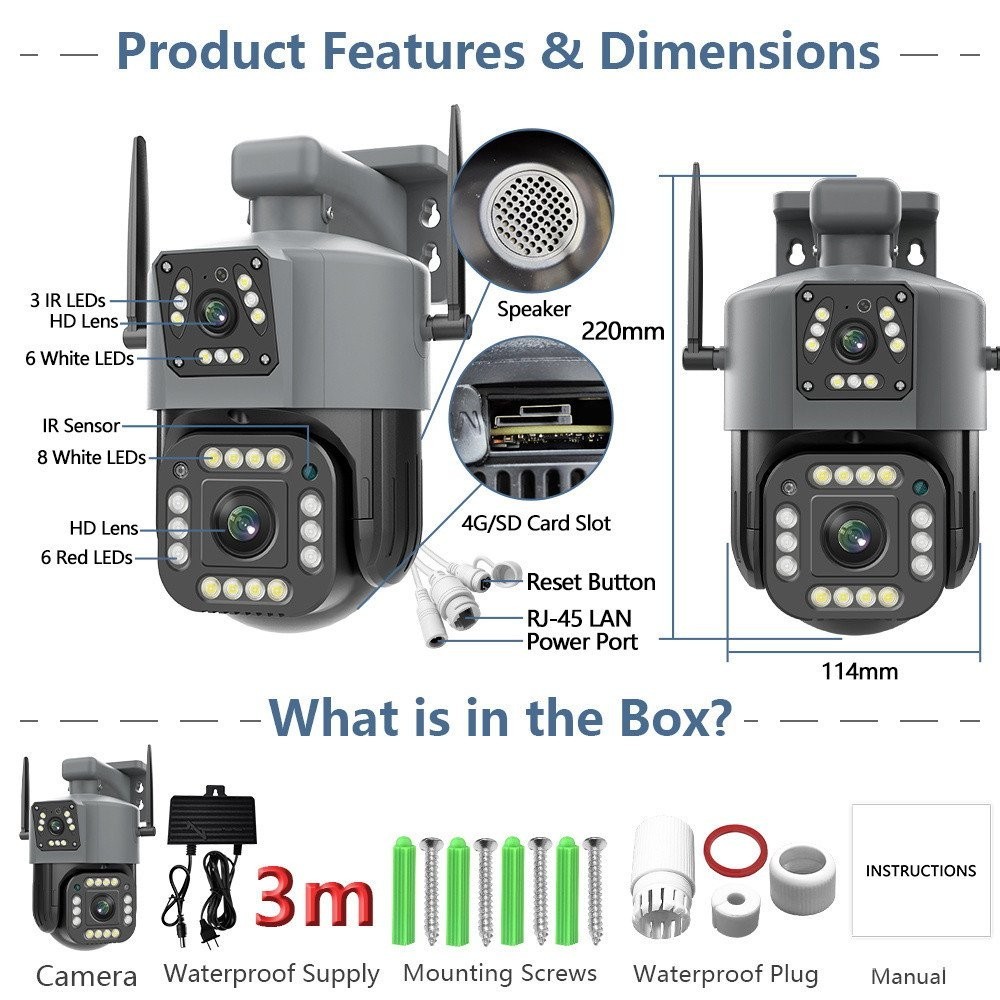 Speed-X IP Camera 2MP + 2MP HD Dual Lens | Wireless PTZ | Outdoor CCTV