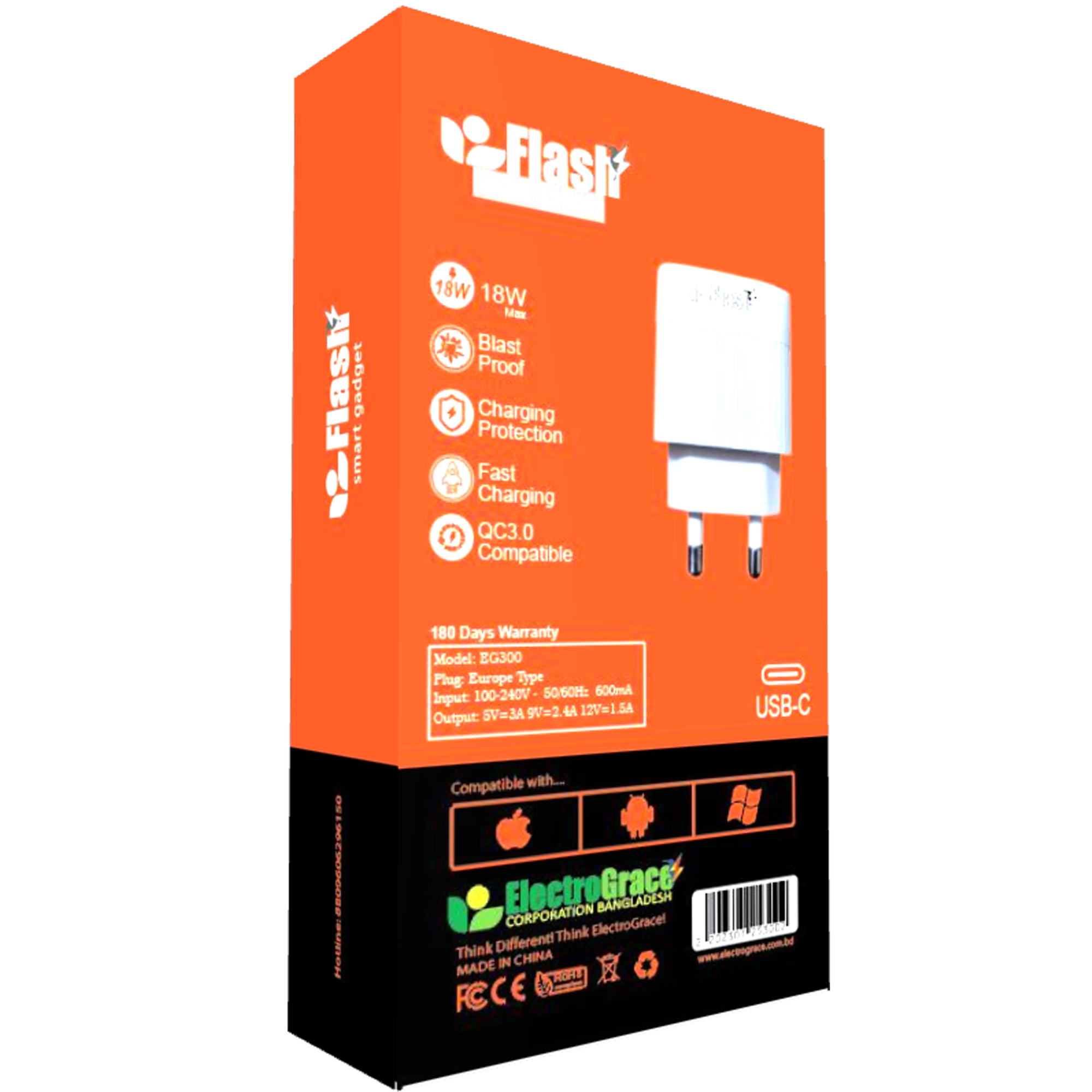 EG300C Flash Pro 18W Fast/Quick Charger (Type-C)