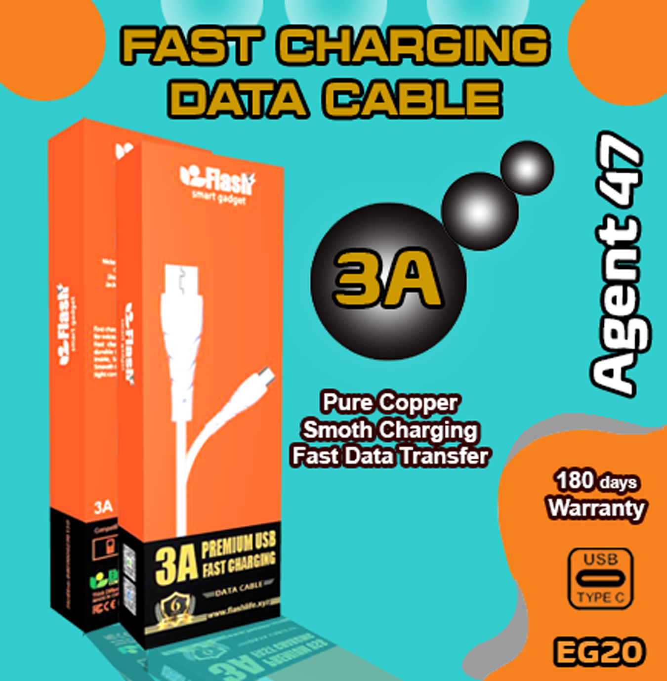 EG20 Flash Agent 47 3A Type-C Data Cable
