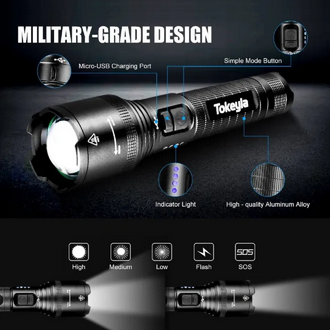 Rechargeable Zoom LED Flashlight USB Torch Light