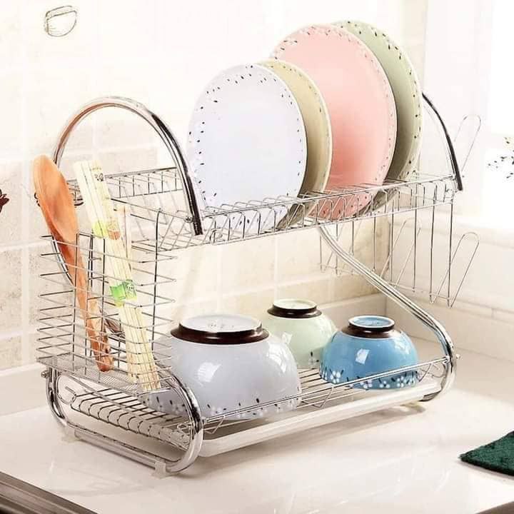 2 Layer Kitchen Dish Rack Stainless Steel