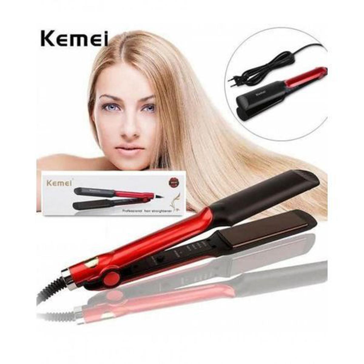 Kemei KM-531 Professional Hair Straightener – Black and Red