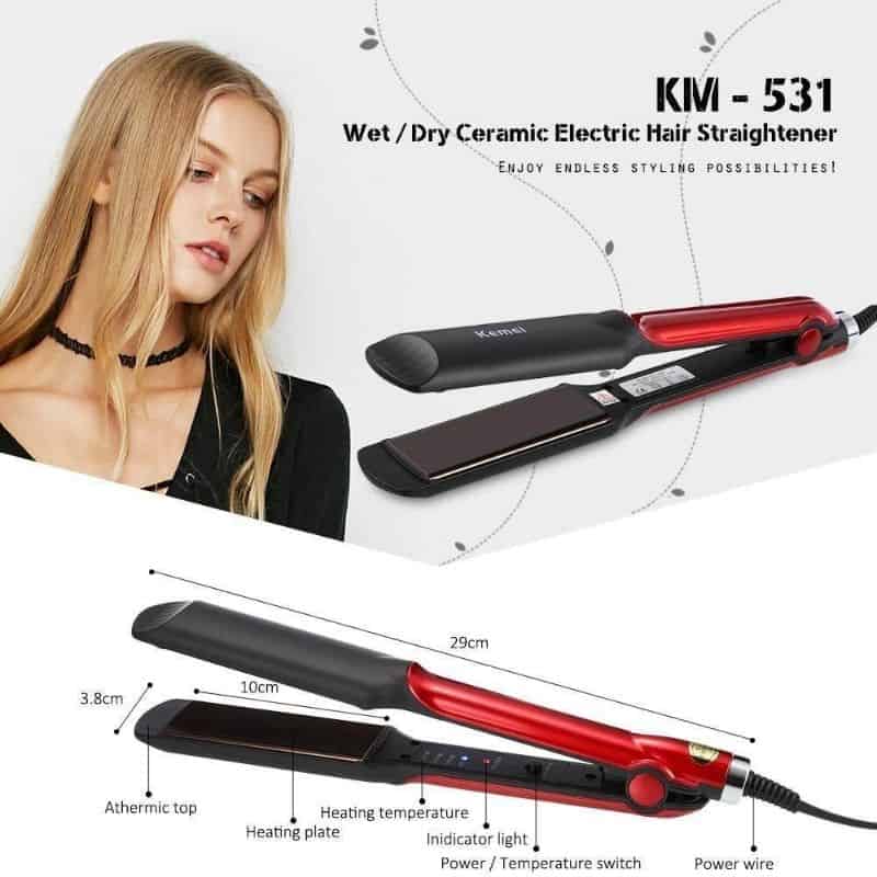Kemei KM-531 Professional Hair Straightener – Black and Red