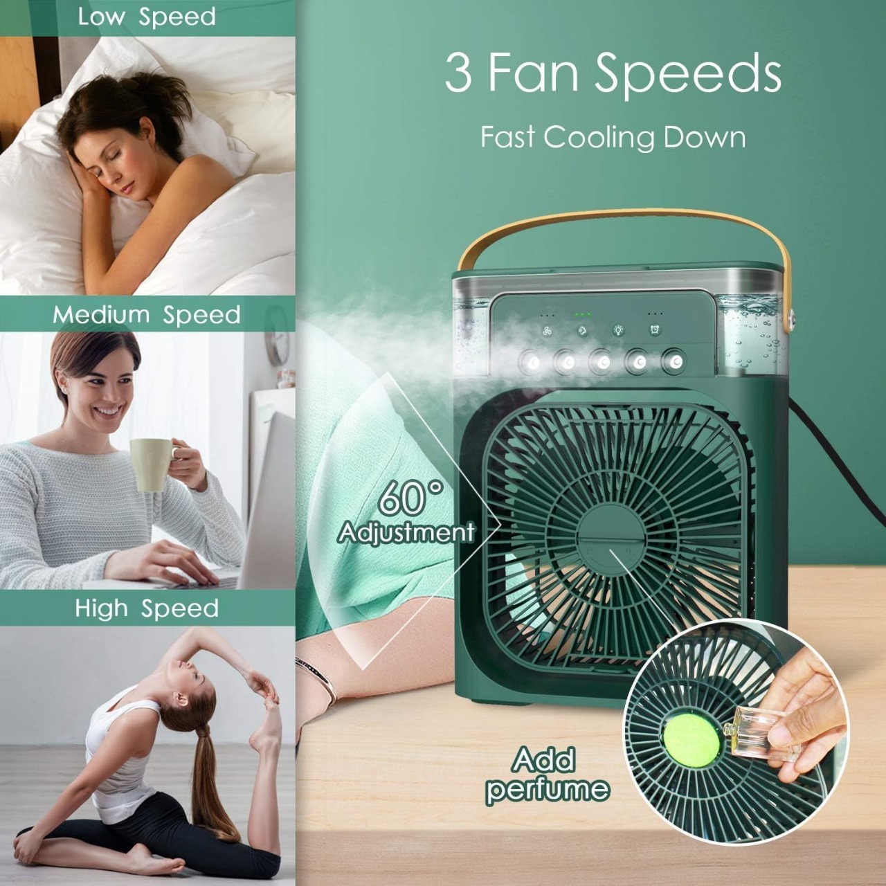 3 In 1 Air Cooling USB Fan with LED Night Light Water Fan 4622