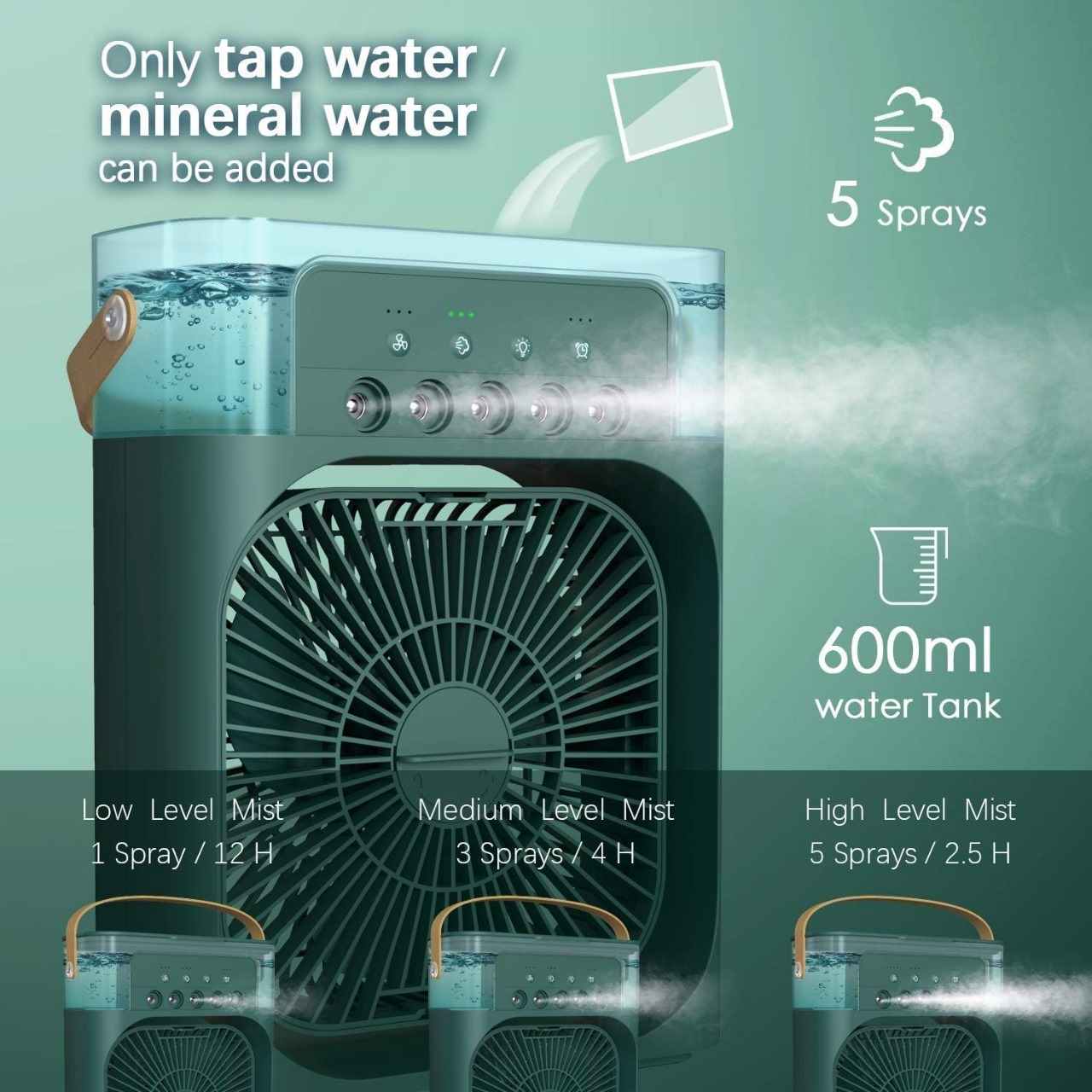 3 In 1 Air Cooling USB Fan with LED Night Light Water Fan 4622