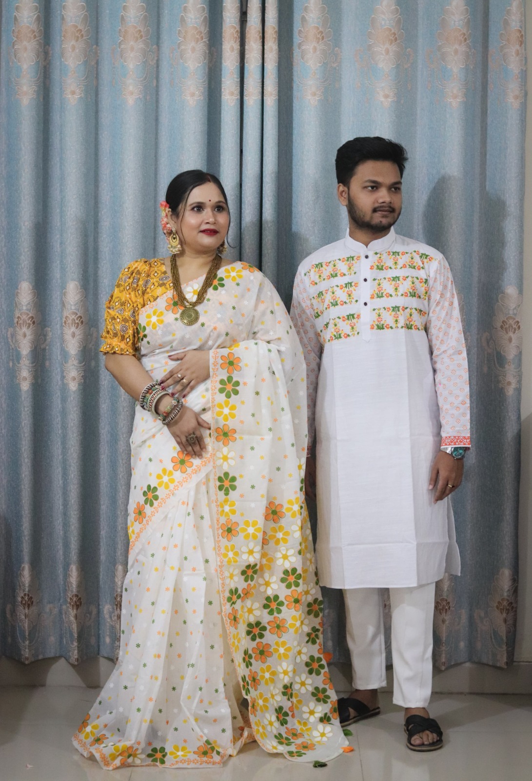 Panjabi Sharee with Blouse Piece Couple Set