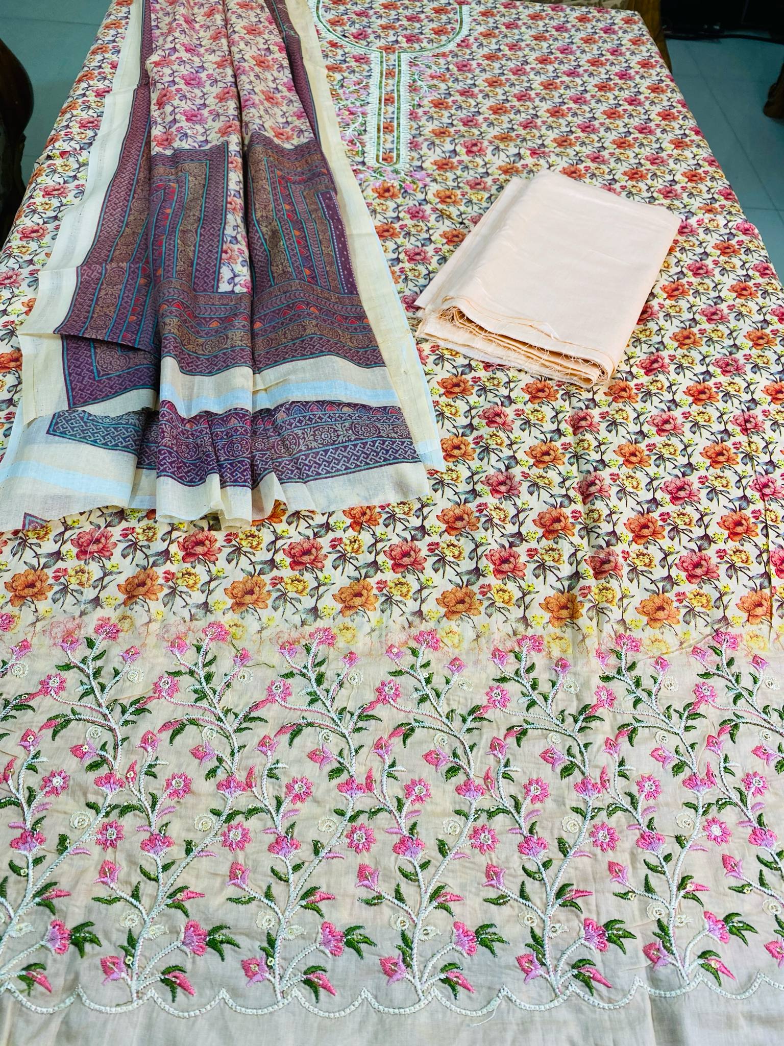এমব্রয়ডারী করা প্রিন্টেড কটন ড্রেস