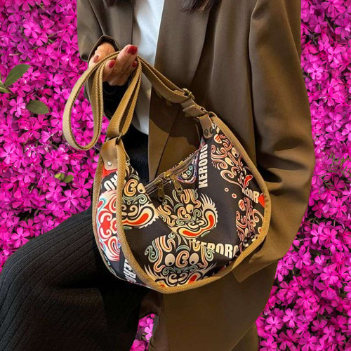 Messenger Shoulder Tide Bag ( black brown color ) Code : 9119