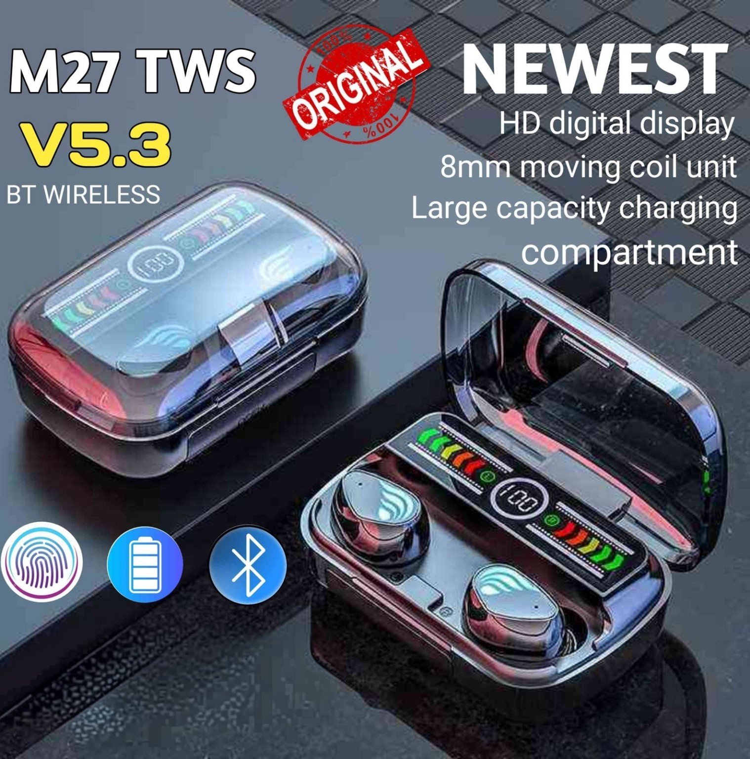 ??M27 TWS Wireless Earphones Bluetooth5.3 Stereo Headphones Sport Waterproof Earbuds Headset Charging Box With Mic???