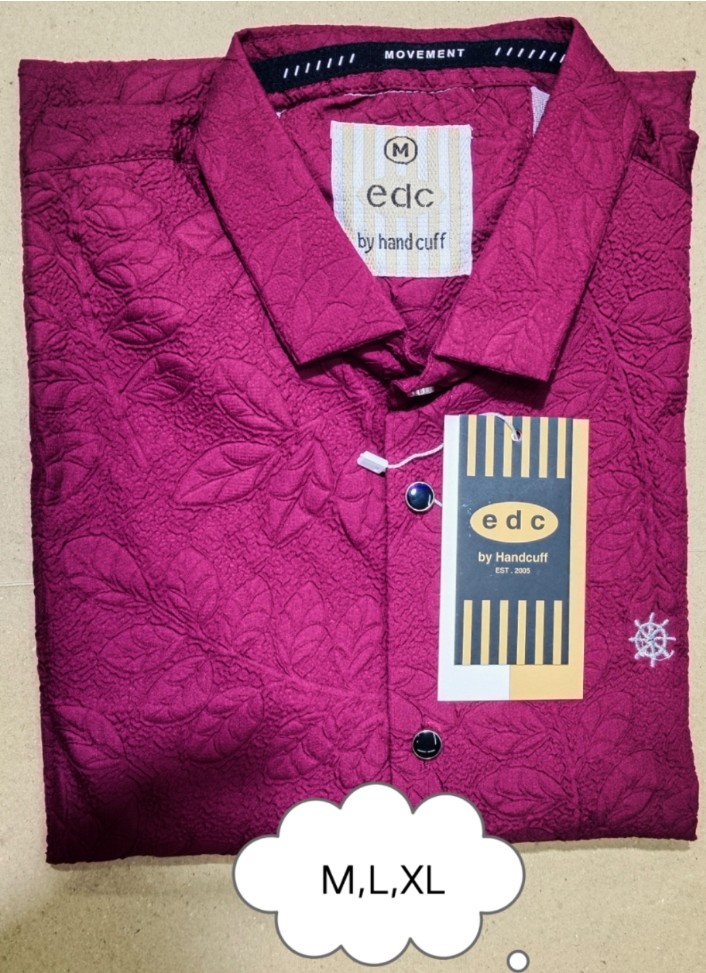 100% Premium Quality china embus cotton fabrics Maroon Colour Full Sleeve Casual Print Shirt For Men.