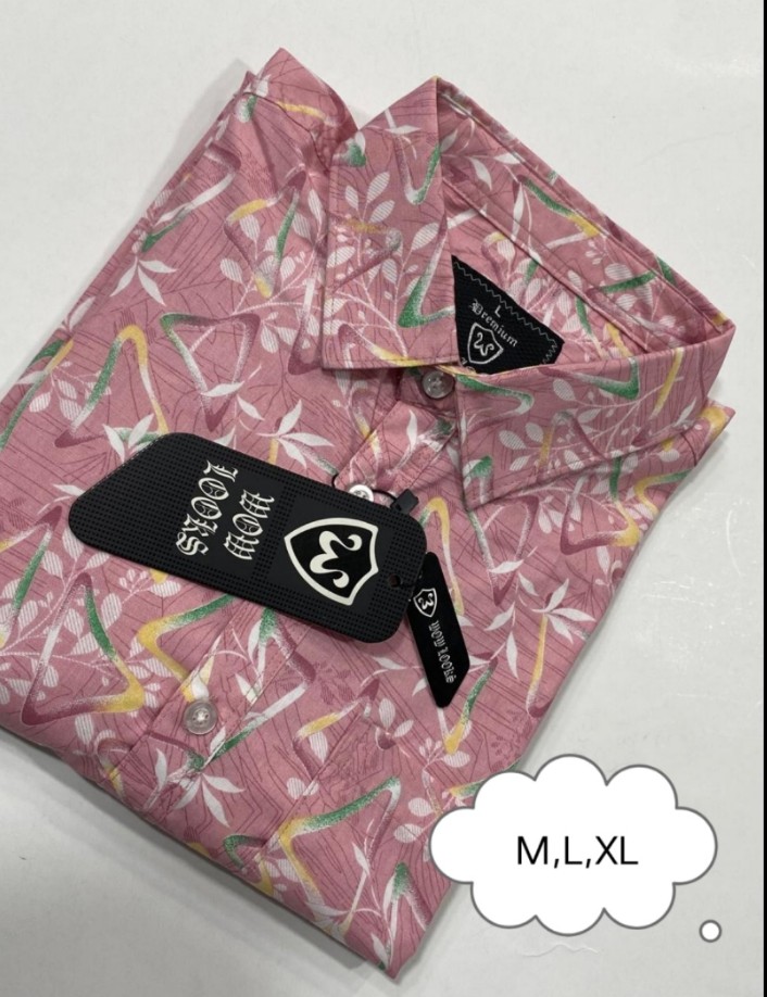 100% Premium Quality Full Sleeve Cotton Print Shirt pink Colour for Men’s