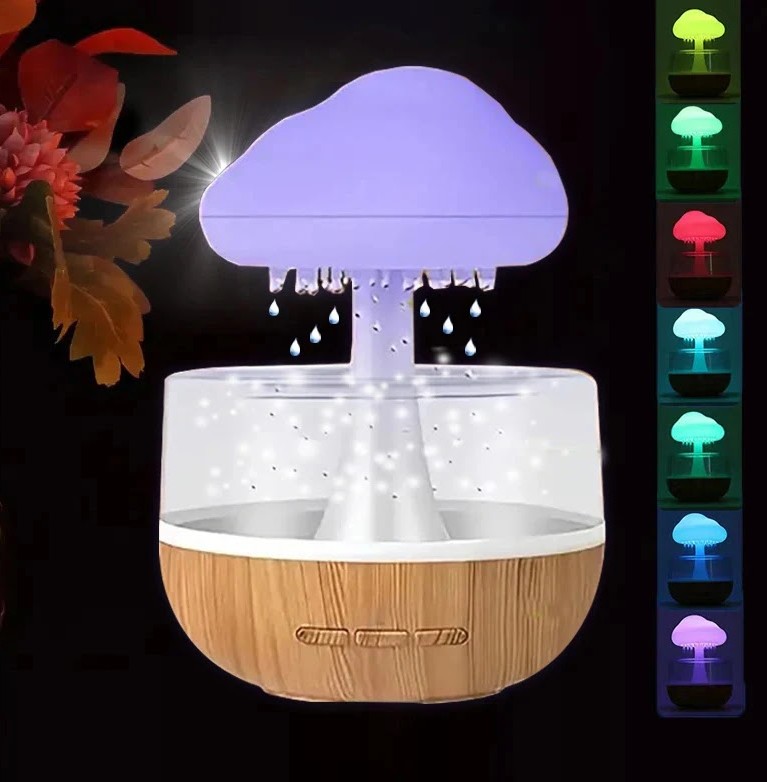 ?? ????_ Rain Cloud Night Light Humidifier with Raining Water Drop Sound Oil Diffuser for Bedroom
