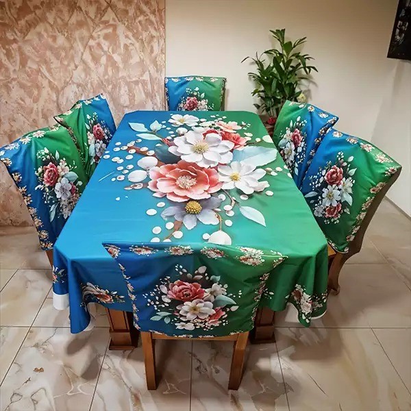 China Premium 3D Print Table Cloth Set Code : 7678