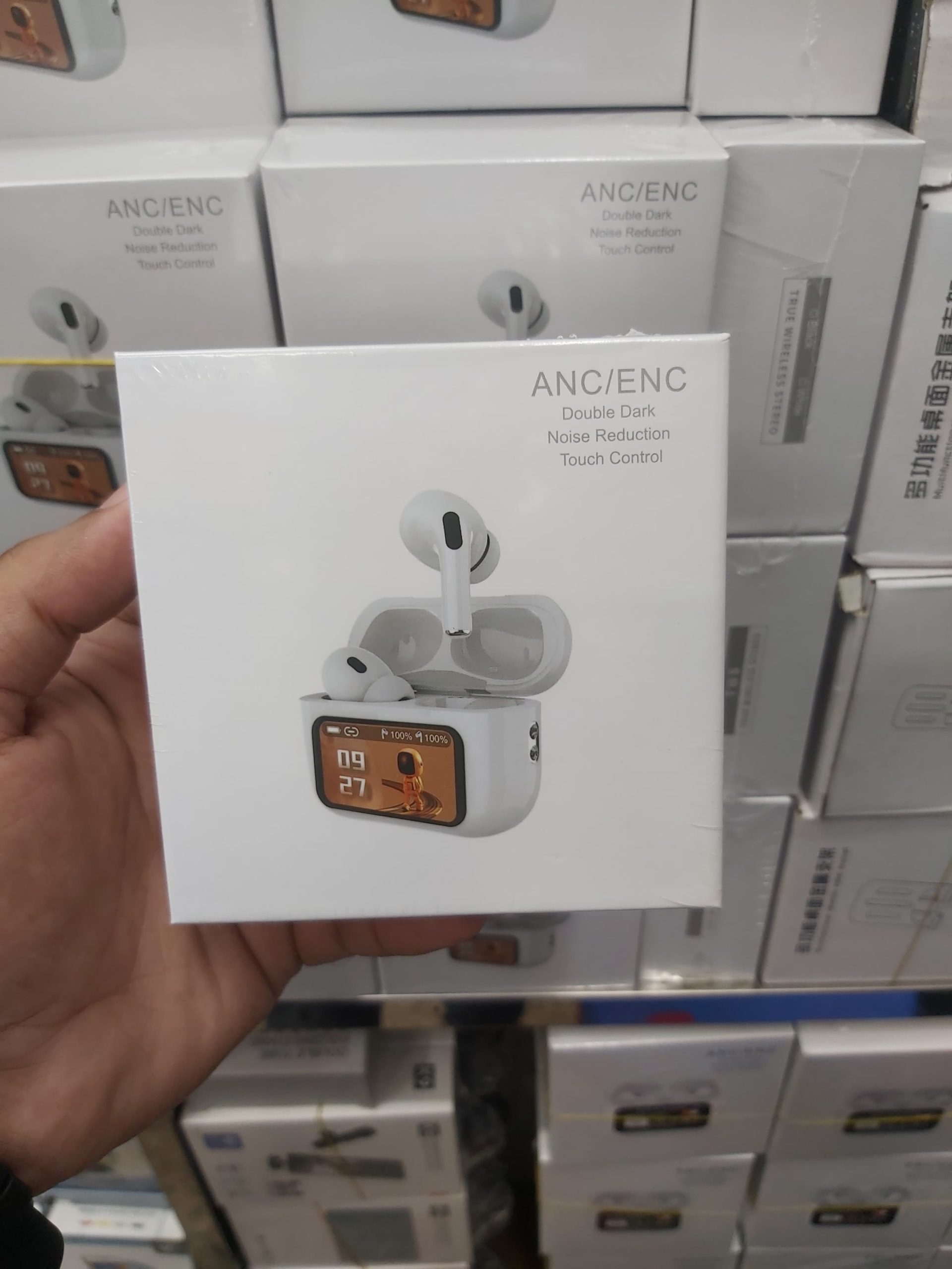 App Version A9 Pro Touch Screen Display Airpods with ANC ENC TWS Earbuds iOS and Android App Supported Airpods – White