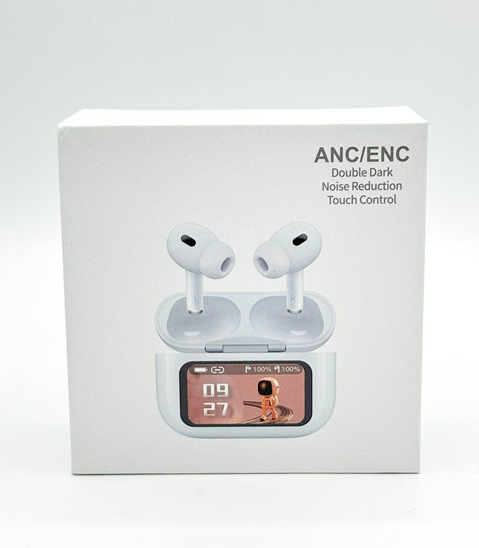 App Version A9 Pro Touch Screen Display Airpods with ANC ENC TWS Earbuds iOS and Android App Supported Airpods – White