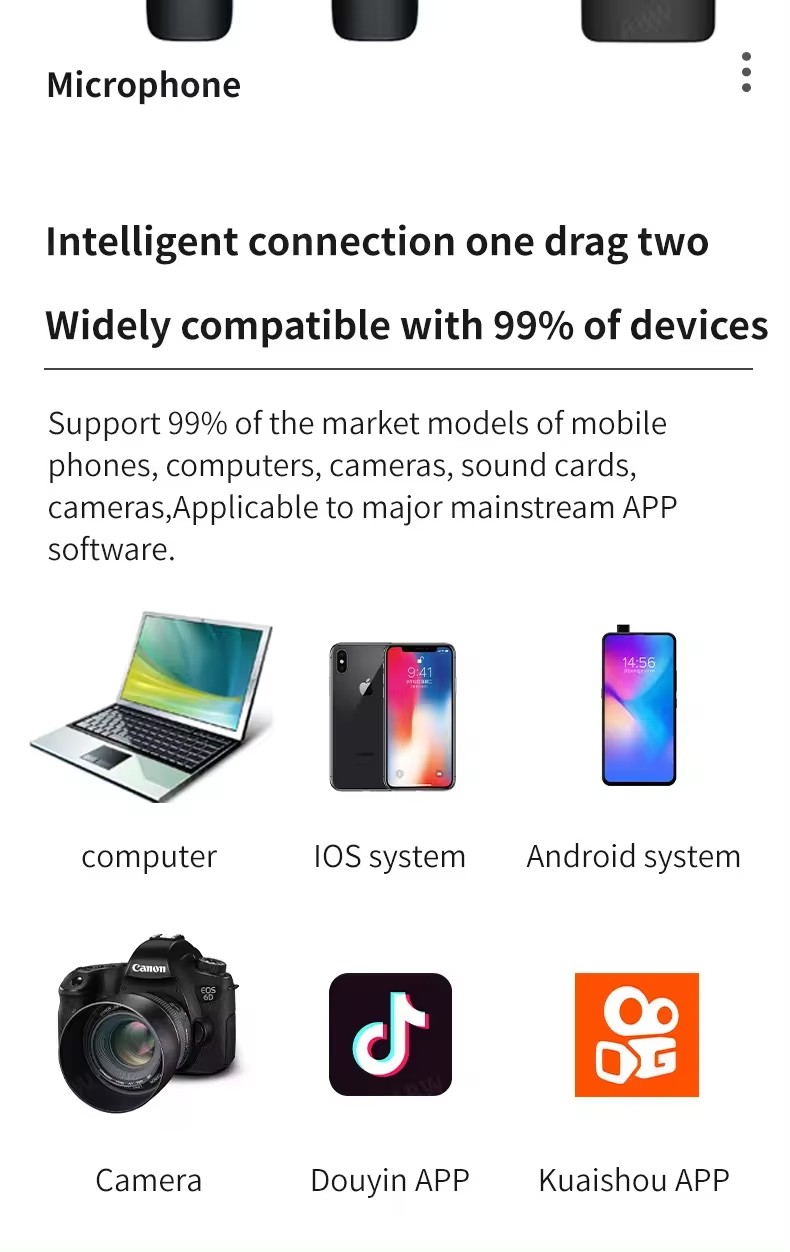 K15 Wireless Microphone 3-in-1 Microphone for Type C, iPhone, 3.5mm Multi Device (Camera, Laptop, Type B phone)