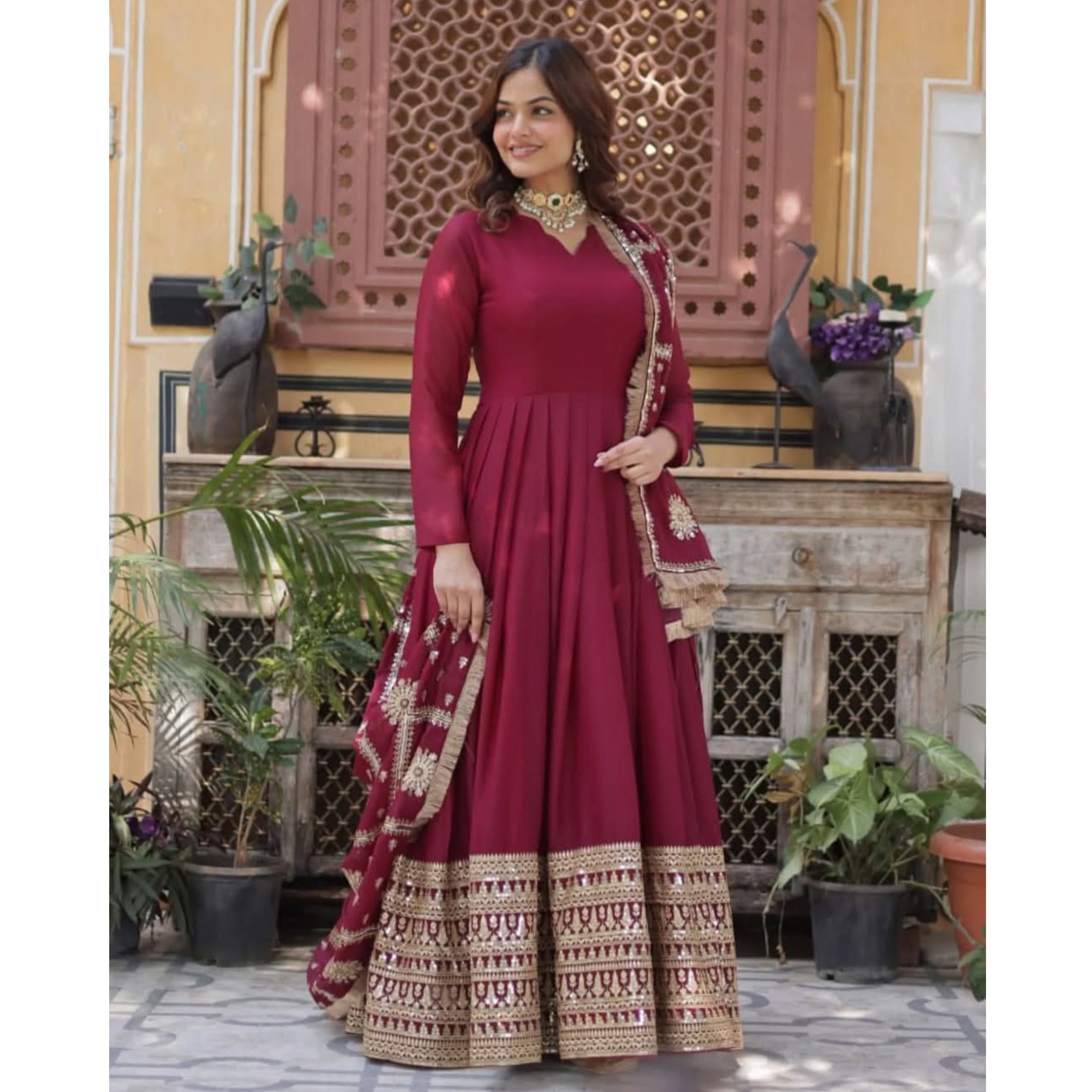 Jarget Febric Traditional black and gold Secuence Anarkoli gown