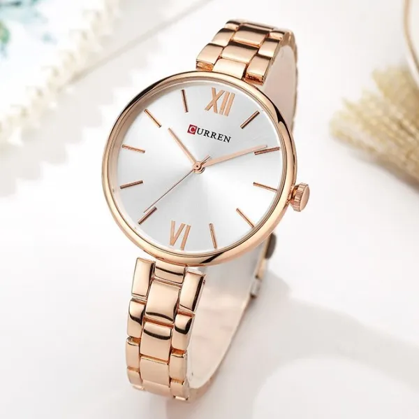 Curren 9017 Quartz Women’s Watch-Rose Gold White