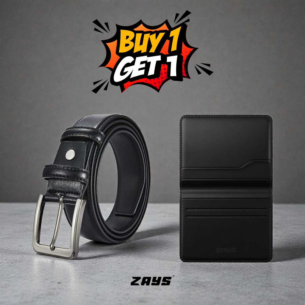 Zays Special Buy1 Get1 Offer - Premium Leather Belt and Card Holder - Huge Savings on Quality Leather Accessories (ZCW106-ZMB101-Black)