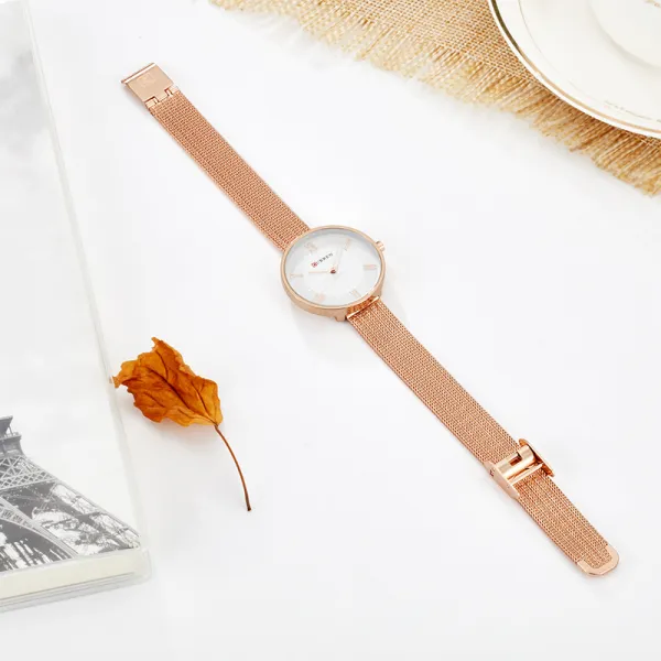 CURREN C9020SL Classic Chain Watch for Women – Rose Gold & White