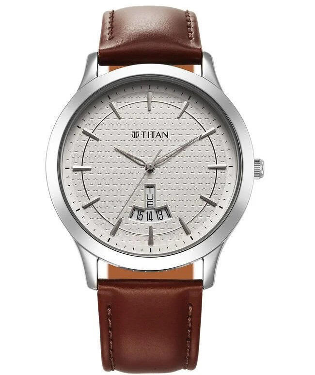 Titan 1825SL15 Karishma Quartz Analog Silver Dial Leather Strap Men's Watch