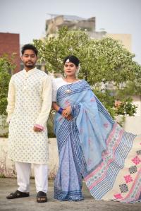 সুতি শাড়ী ও স্লাব কটন পাঞ্জাবিকাপল সেট