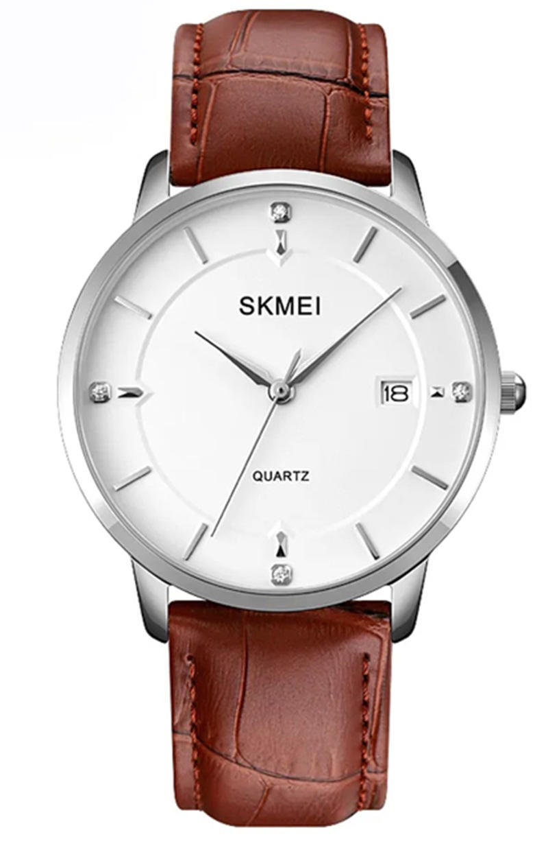 Skmei 1801 Stainless Steel Leather Band Men’s Watch-Brown