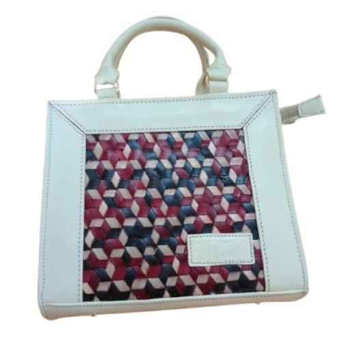 Palm Leaf Crafted Genuine Leather Lady’s Bag (Juno)