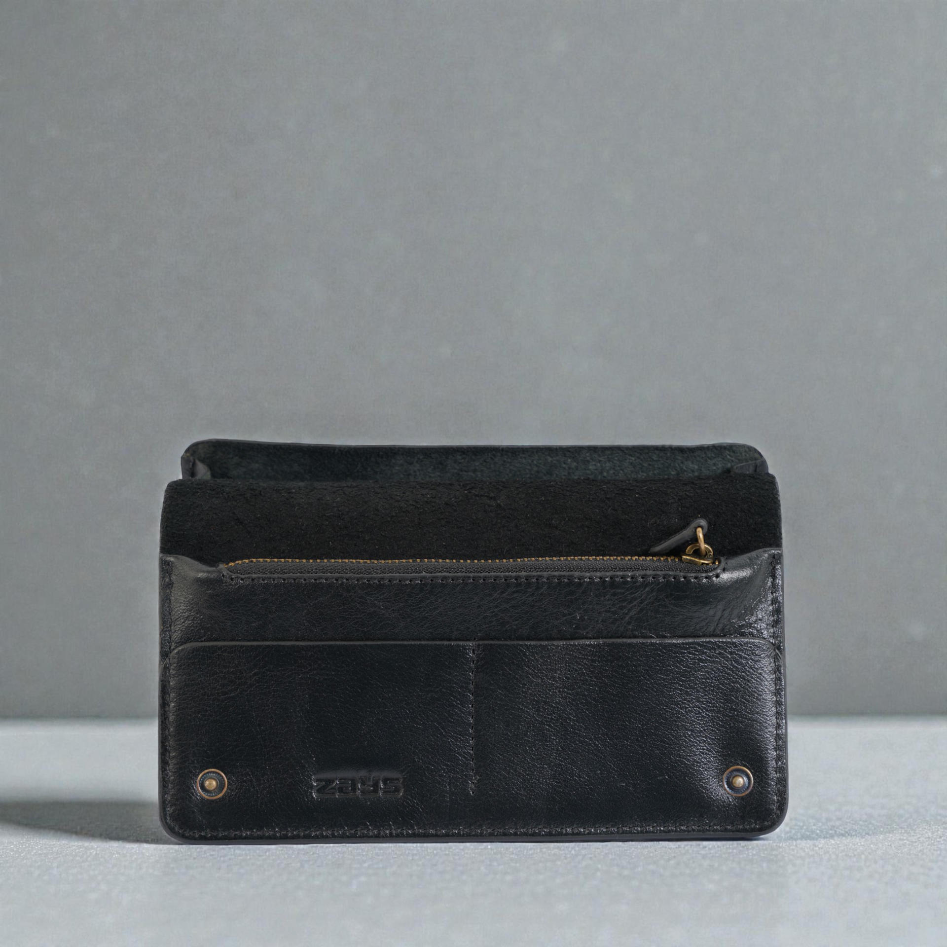 Zays Premium Genuine Leather Long Wallet for Unisex - Elegant Design Spacious Card and Mobile Slots - Durable Full Grain Leather (ZLW105-Black-I)