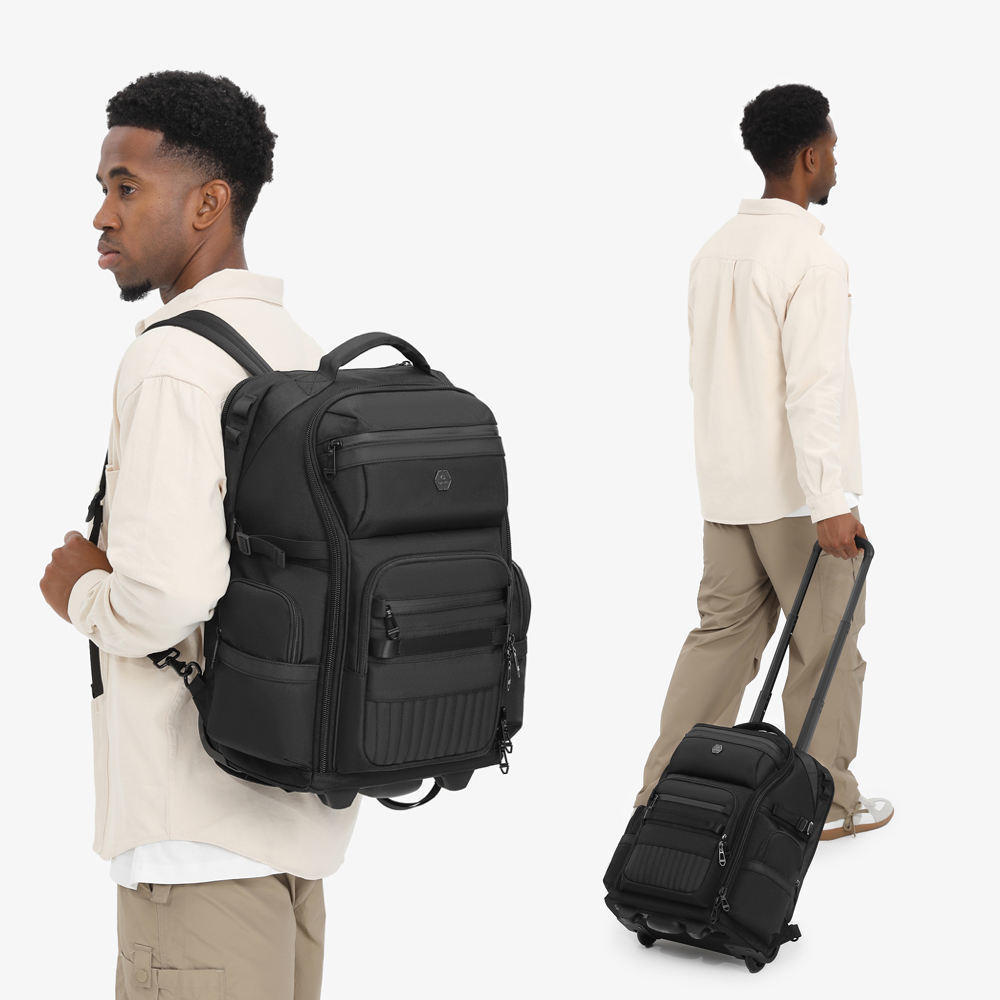 Ozuko 9820 Carry-On Luggage 2-Wheel Rolling TSA Approved Backpack with Trolley Bag for School Convenient Travel Bags - Black