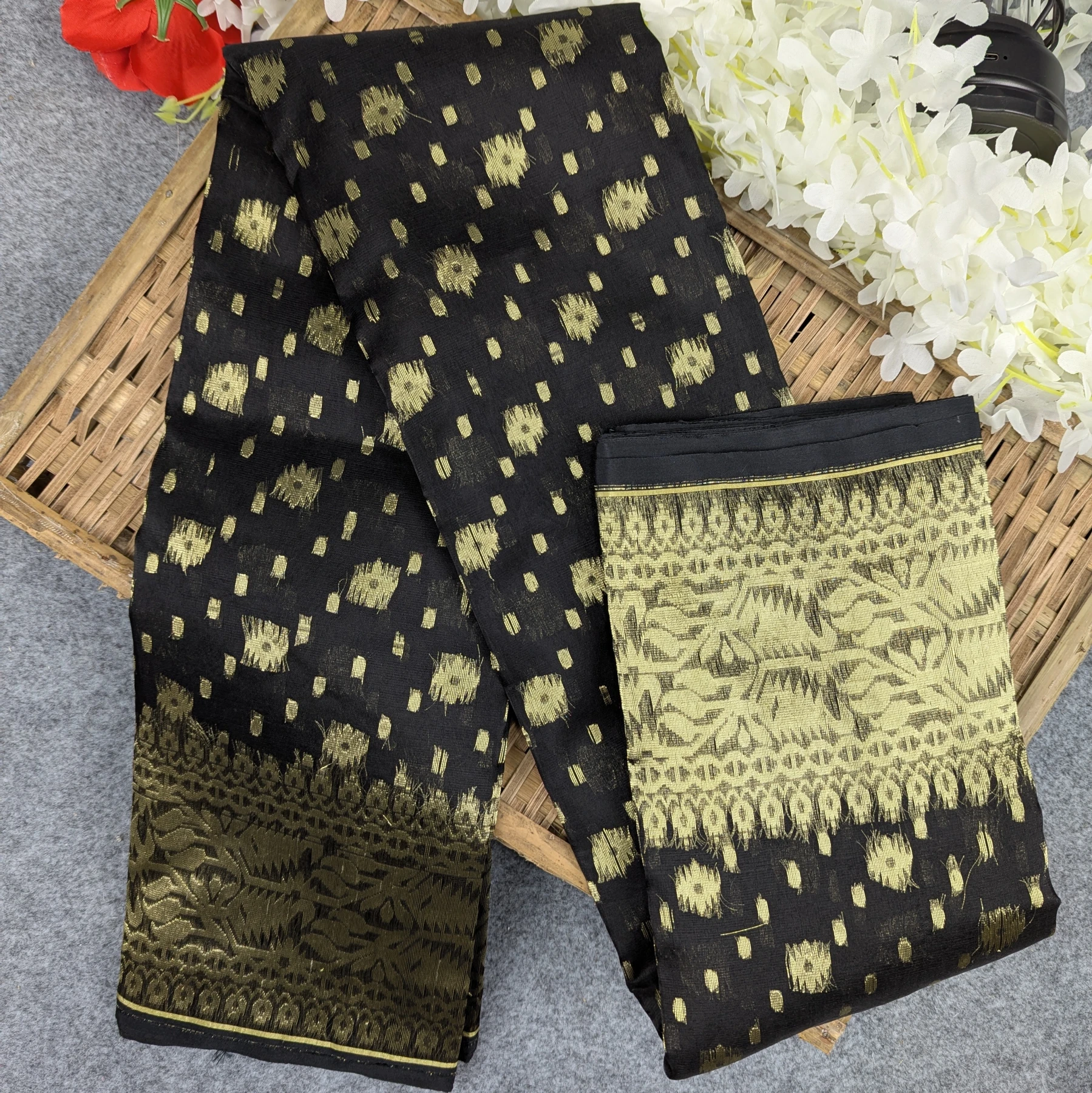 Half Silk Jamdani Saree (Black, Green, Pink, Lavender, Maroon )
