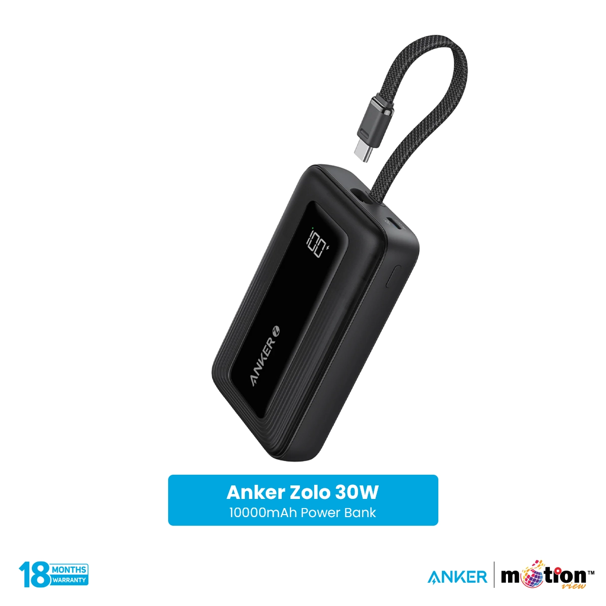 Anker Zolo 30W 10K(10000mAh) Power Bank with Built-in USB-C Cable