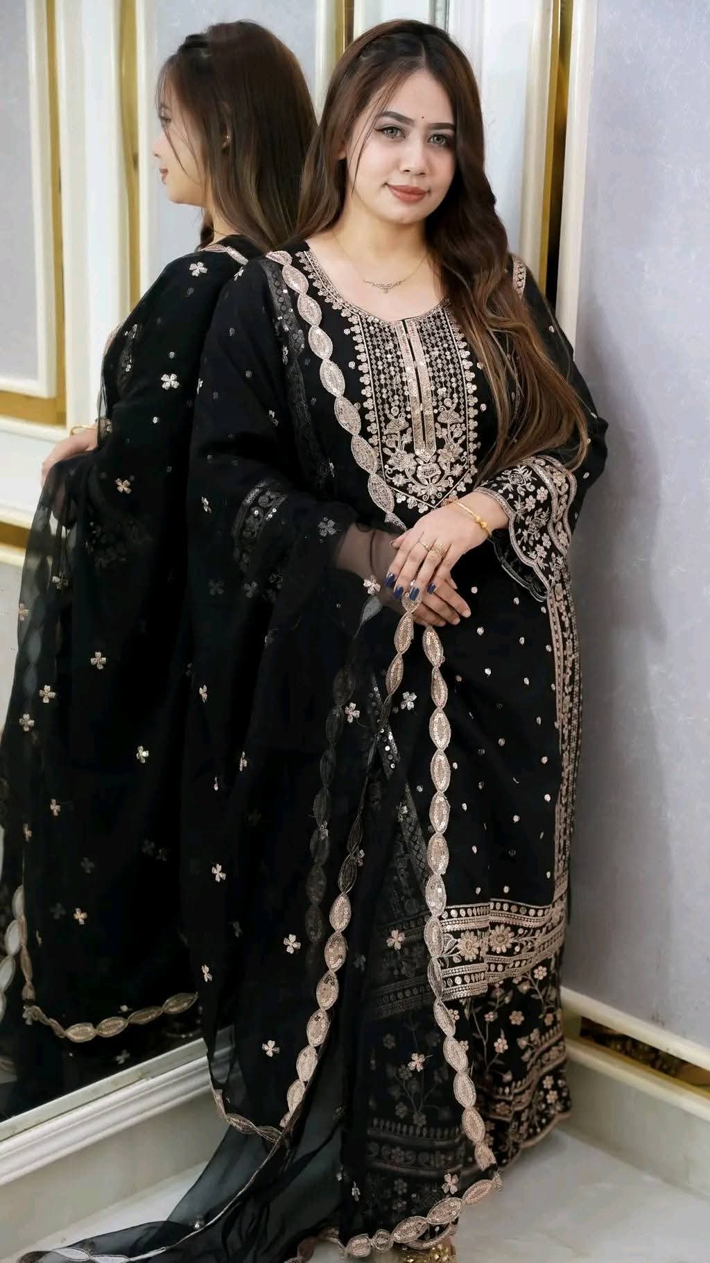 Premium Soft Jorjet With sequence embroidery Three Piece
