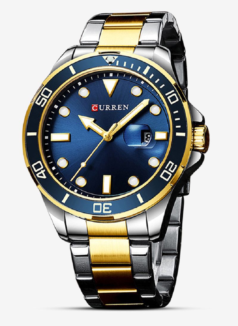 Curren 8388 Stainless Steel Watch for Men - Gold Blue
