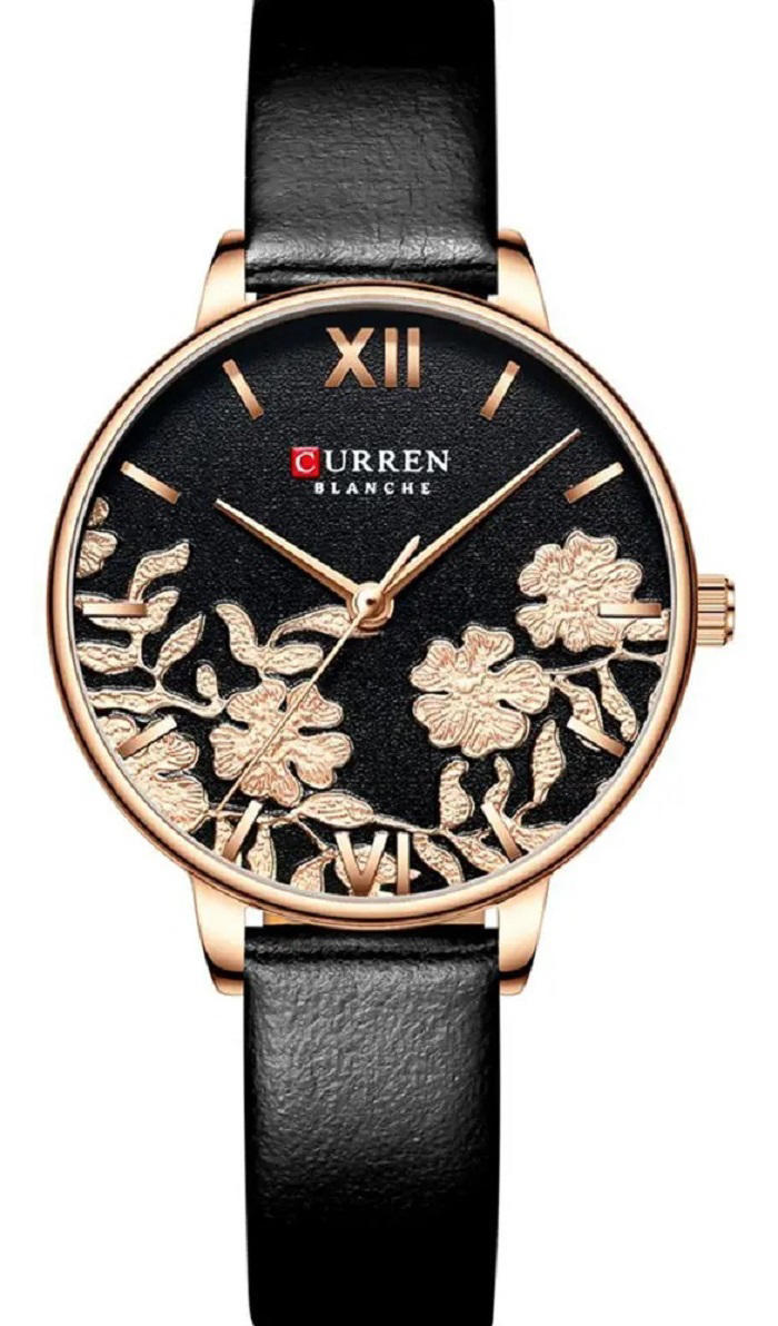 Curren 9065 Leather Watch for Women - Black